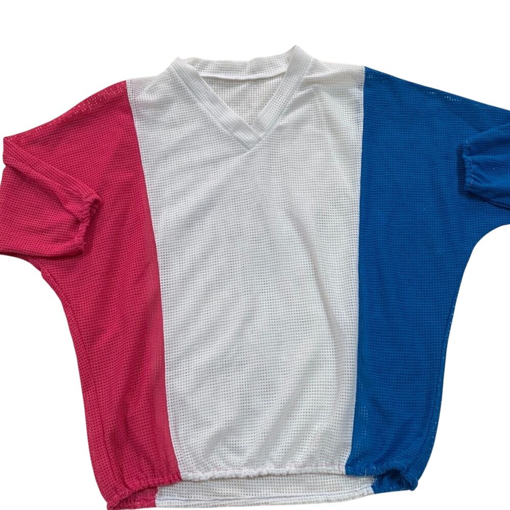 Vintage 90’s Color Block Striped Mesh Shirt One Size See Measurements